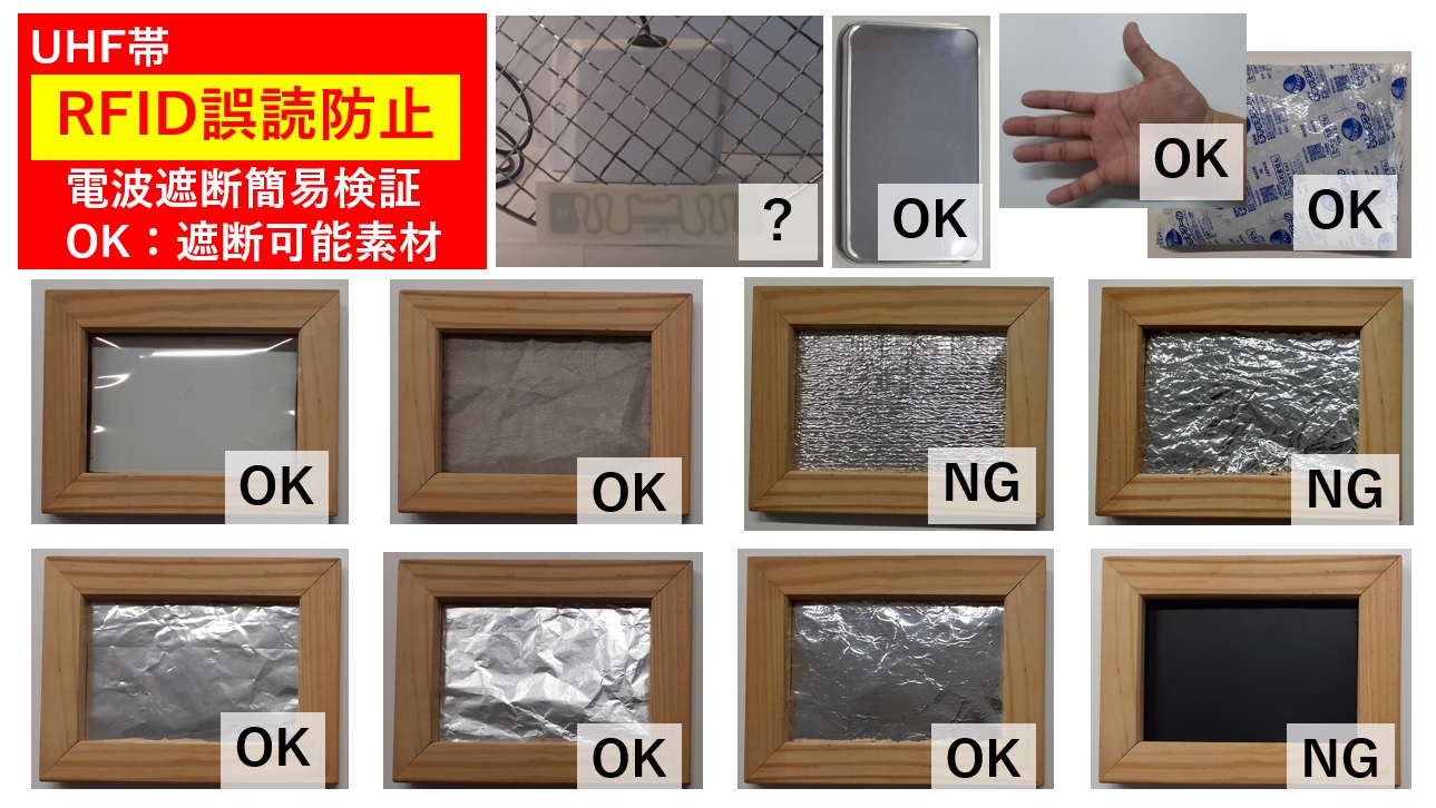 [誤読防止　電波シールド]　UHF帯RFID 電波遮断素材の簡易実験
